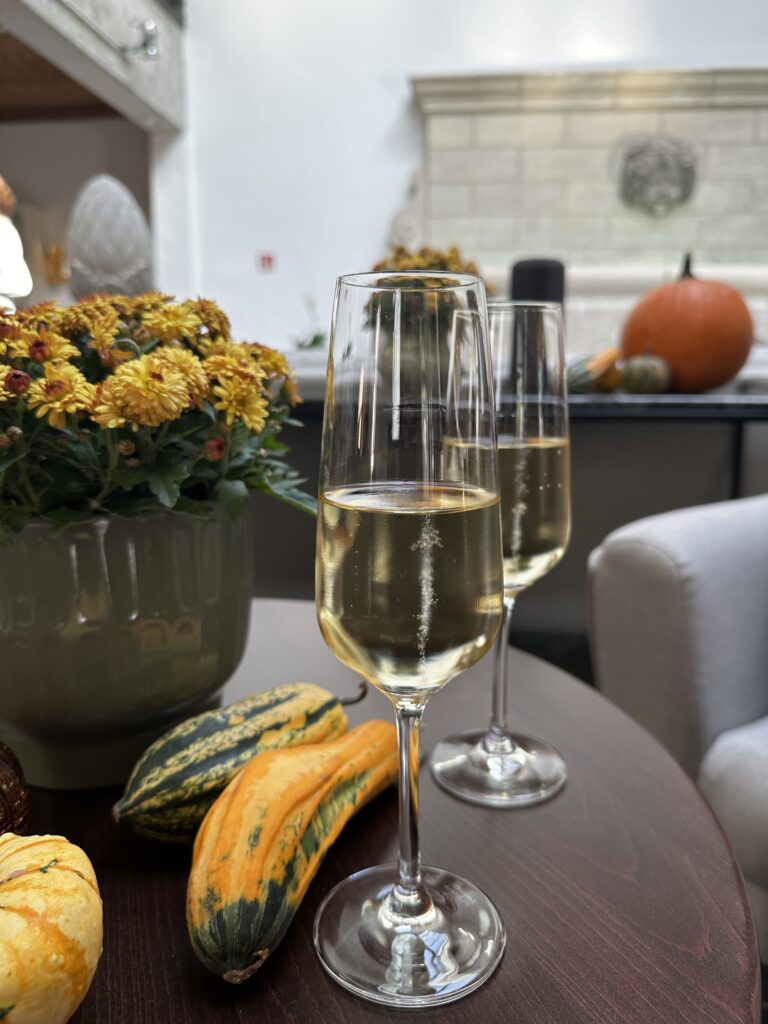 two glasses of champagne in the lobby
